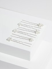 Jon Richard Silver Graduated Pearl Hair Slides 6 Pack - Image 2 of 4