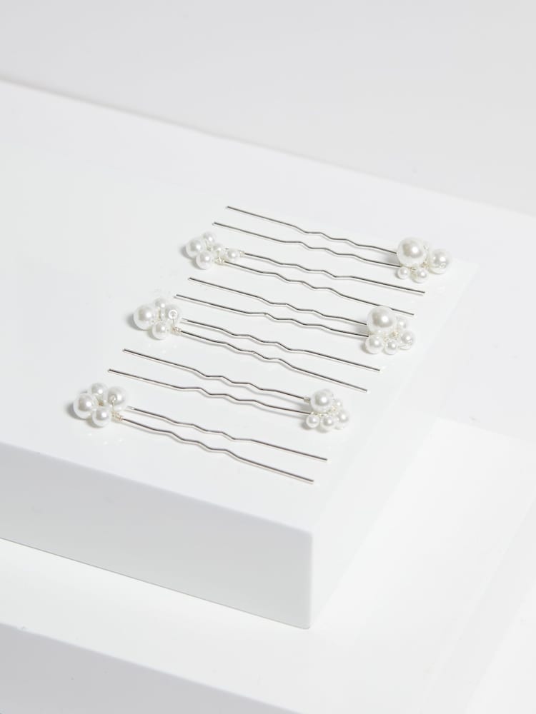 Jon Richard Silver Graduated Pearl Hair Slides 6 Pack - Image 2 of 4