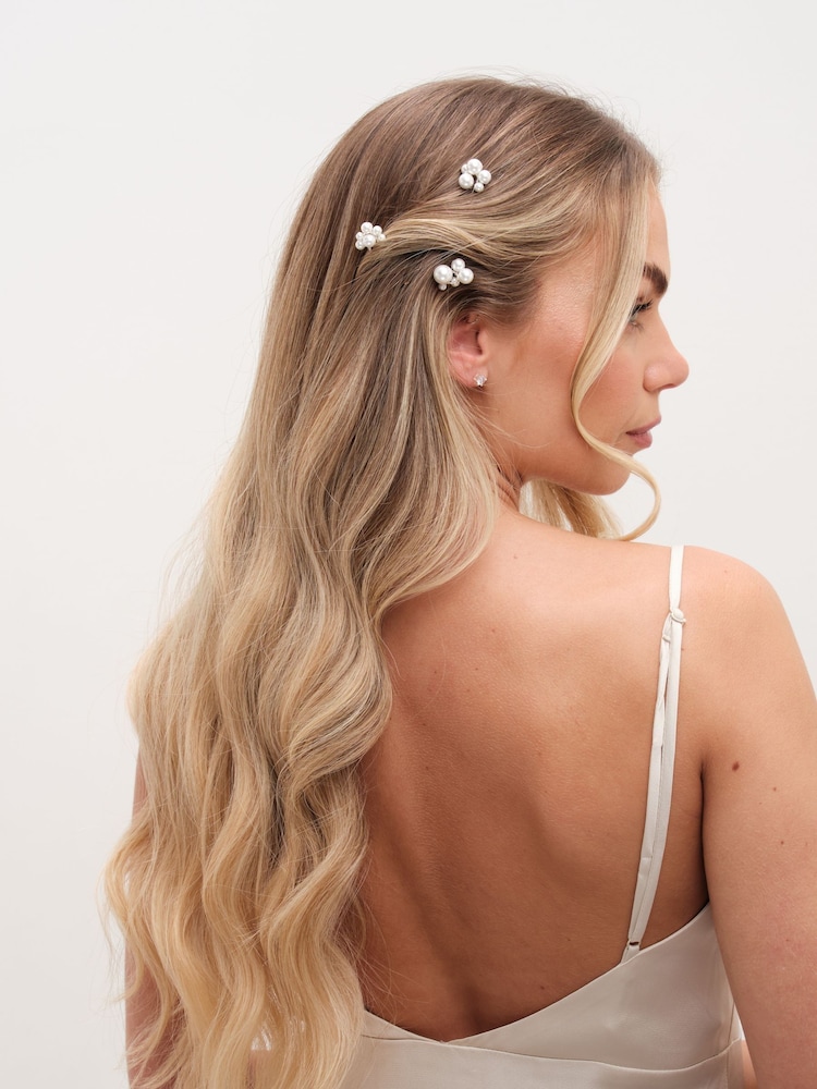 Jon Richard Silver Graduated Pearl Hair Slides 6 Pack - Image 4 of 4
