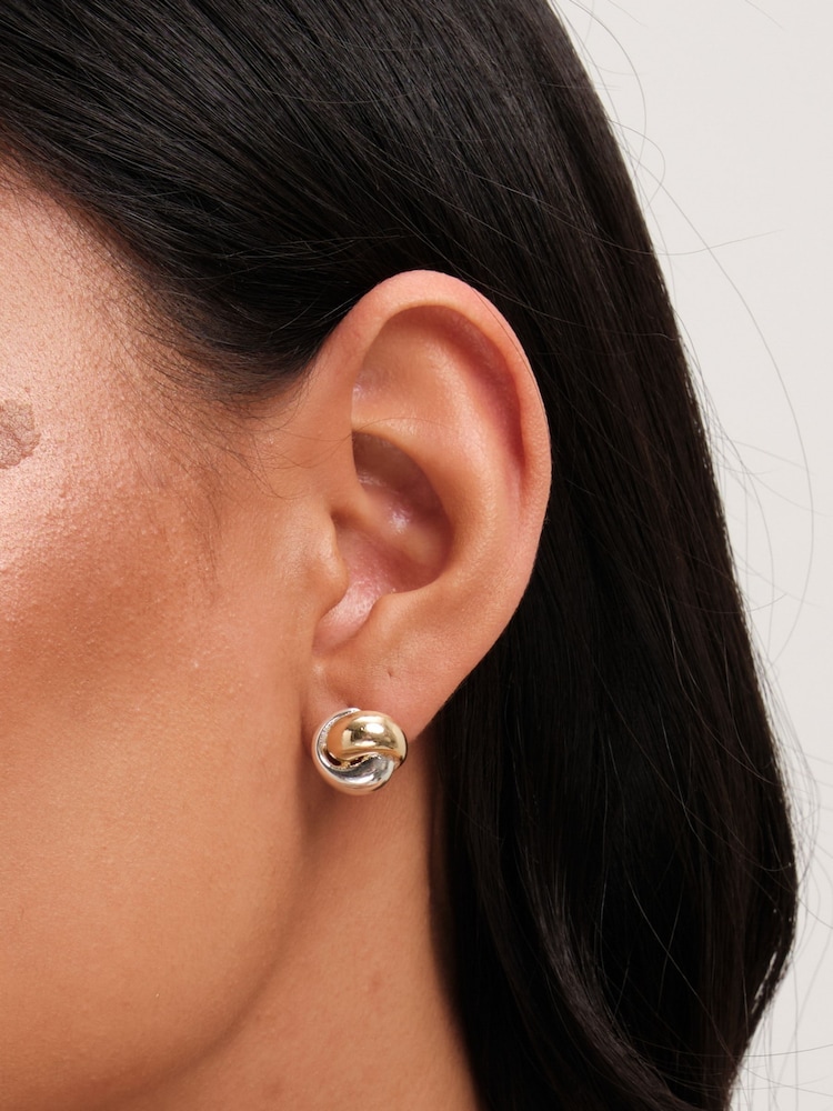 Jon Richard Metallic Two Tone Knot Stud Earrings - Image 2 of 3
