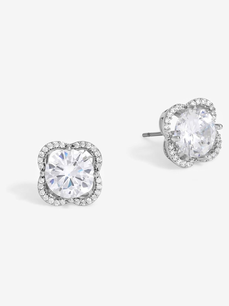 Jon Richard Silver Tone Rhodium Cubic Zirconia And Pave Stud Earrings - Image 1 of 3