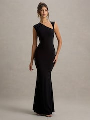 Club L London Black Tegan Asymmetric Cut-Out Maxi Dress - Image 1 of 5