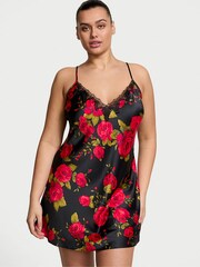 Victoria's Secret Black Glamorous Rose Satin Lace Trim Slip Dress - Image 1 of 3