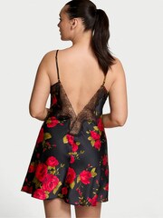 Victoria's Secret Black Glamorous Rose Satin Lace Trim Slip Dress - Image 2 of 3