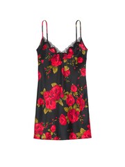 Victoria's Secret Black Glamorous Rose Satin Lace Trim Slip Dress - Image 3 of 3