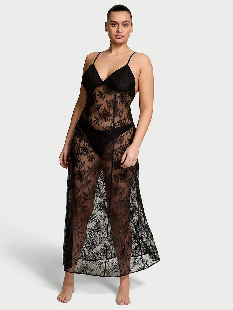 Victoria's Secret Black Rose Lace Slip Dress - Image 1 of 3