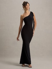 Club L London Black Donata Asymmetric Maxi Dress With Bow Strap - Image 1 of 7