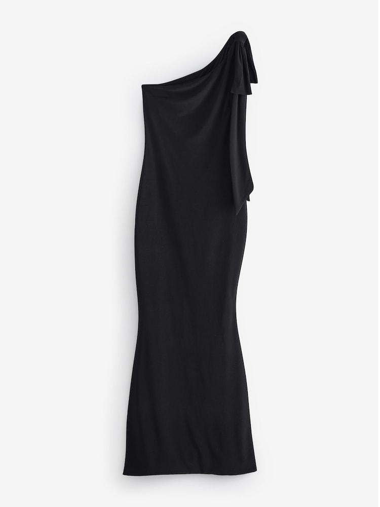 Club L London Black Donata Asymmetric Maxi Dress With Bow Strap - Image 7 of 7