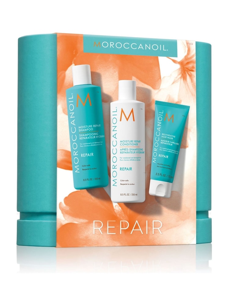 Moroccanoil Moisture Repair Shampoo and Conditioner Haircare Gift Set with a FREE Restorative Mask 75ml Worth £54 - Image 1 of 5