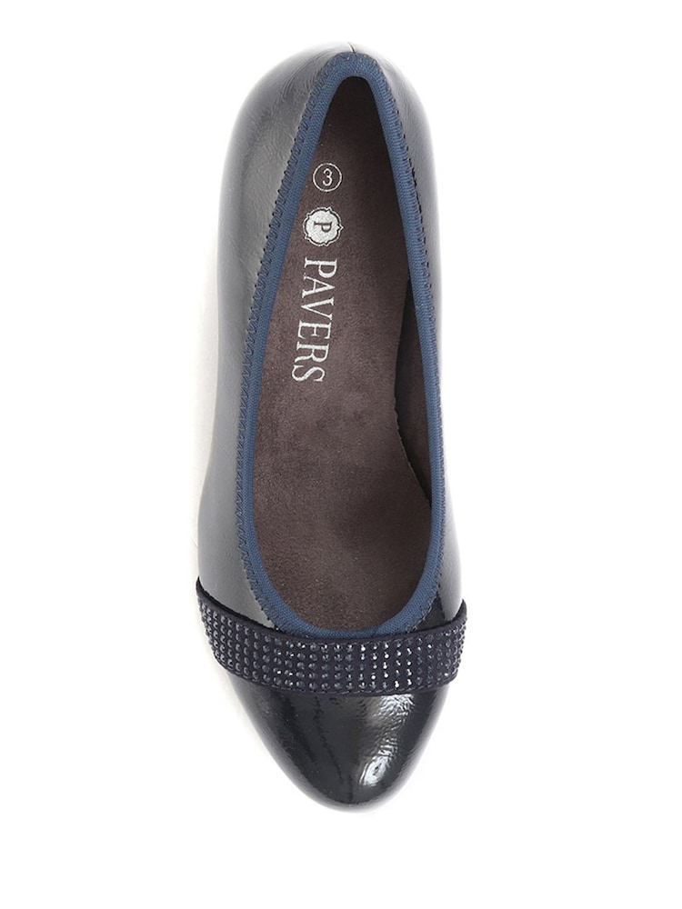 Pavers Blue Block Heeled Court Shoes