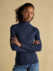 Amy Navy Long Sleeve High Neck Jersey Top - Image 1 of 8
