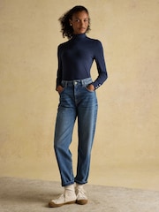 Amy Navy Long Sleeve High Neck Jersey Top - Image 4 of 8