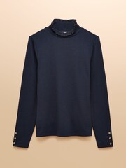 Amy Navy Long Sleeve High Neck Jersey Top - Image 8 of 8