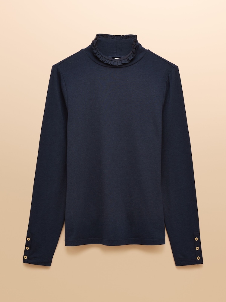 Amy Navy Long Sleeve High Neck Jersey Top - Image 8 of 8