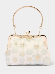 Joe Browns Gold Jacquard Floral Print Kiss Lock Bag - Image 1 of 4