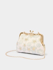 Joe Browns Gold Jacquard Floral Print Kiss Lock Bag - Image 2 of 4
