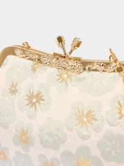 Joe Browns Gold Jacquard Floral Print Kiss Lock Bag - Image 3 of 4