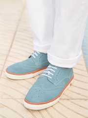 Joe Browns Blue Lace Up Suede Brogue Pumps - Image 1 of 6