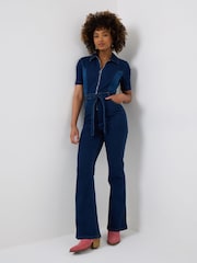Joe Browns Blue Denim Belted Zip Jumpsuit - Image 1 of 5