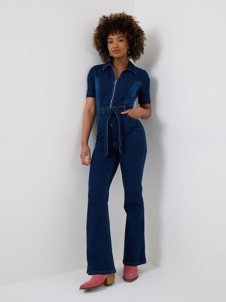 Joe Browns Blue Denim Belted Zip Jumpsuit - Image 1 of 5