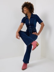 Joe Browns Blue Denim Belted Zip Jumpsuit - Image 2 of 5