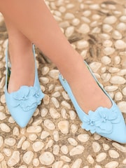Joe Browns Blue 3D Corsage Flower Slingback Flats - Image 1 of 5