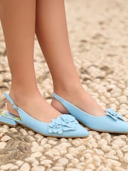 Joe Browns Blue 3D Corsage Flower Slingback Flats - Image 2 of 5