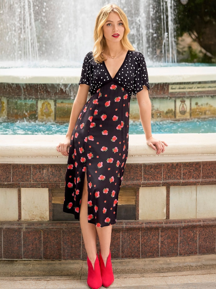 Joe Browns Black Polka Dot Lace Midi Dress - Image 1 of 7