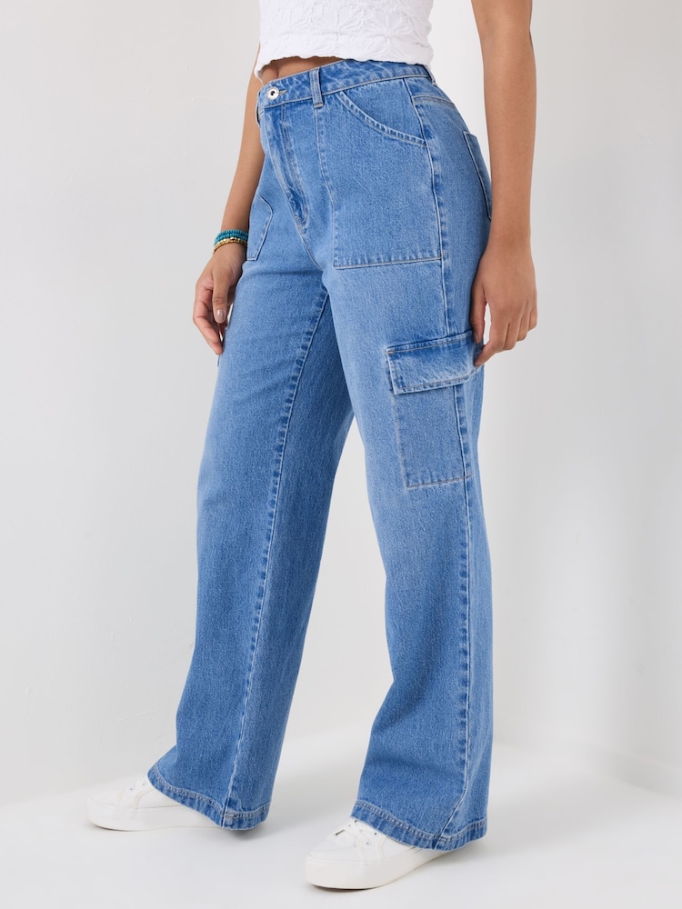 Joe Browns Blue High-Waisted Denim Cargo Trousers - Image 3 of 5