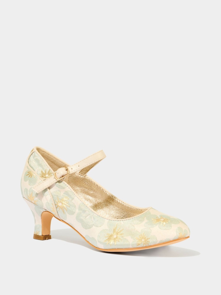 Joe Browns Gold Jacquard Floral Print Occasion Shoes - Image 2 of 4