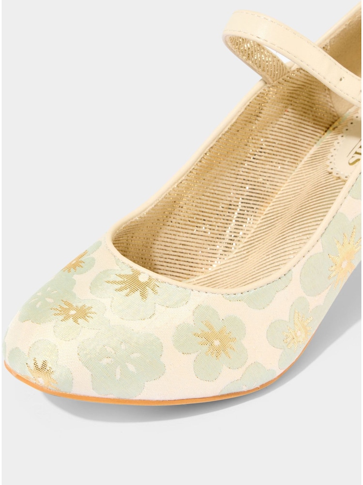 Joe Browns Gold Jacquard Floral Print Occasion Shoes - Image 4 of 4