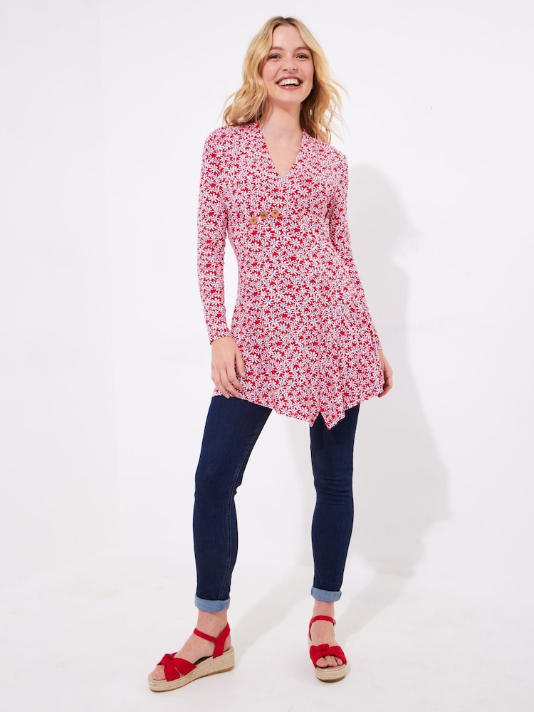 Joe Browns Red Asymmetric Floral Print Jersey Tunic - Image 1 of 5