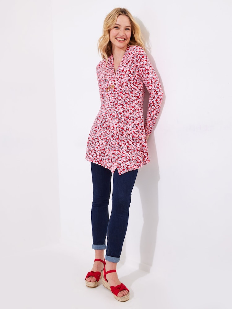 Joe Browns Red Asymmetric Floral Print Jersey Tunic - Image 2 of 5