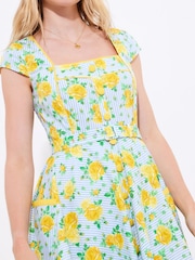 Joe Browns Blue Belted Floral Print Knee 100% Cotton Dress - Image 2 of 5