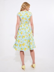 Joe Browns Blue Belted Floral Print Knee 100% Cotton Dress - Image 4 of 5
