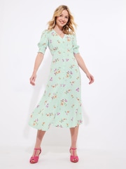 Joe Browns Sky Blue Ditsy Floral Button Midi Dress - Image 1 of 5