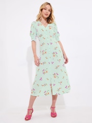 Joe Browns Sky Blue Ditsy Floral Button Midi Dress - Image 3 of 5