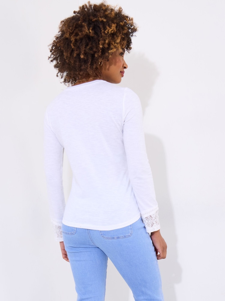 Joe Browns White Lace Panel Button Down 100% Cotton Jersey Top - Image 2 of 5