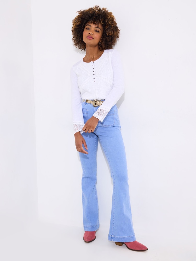 Joe Browns White Lace Panel Button Down 100% Cotton Jersey Top - Image 3 of 5
