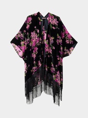 Joe Browns Black Dark Floral Print Fringe Kimono Cover-Up - Image 2 of 4