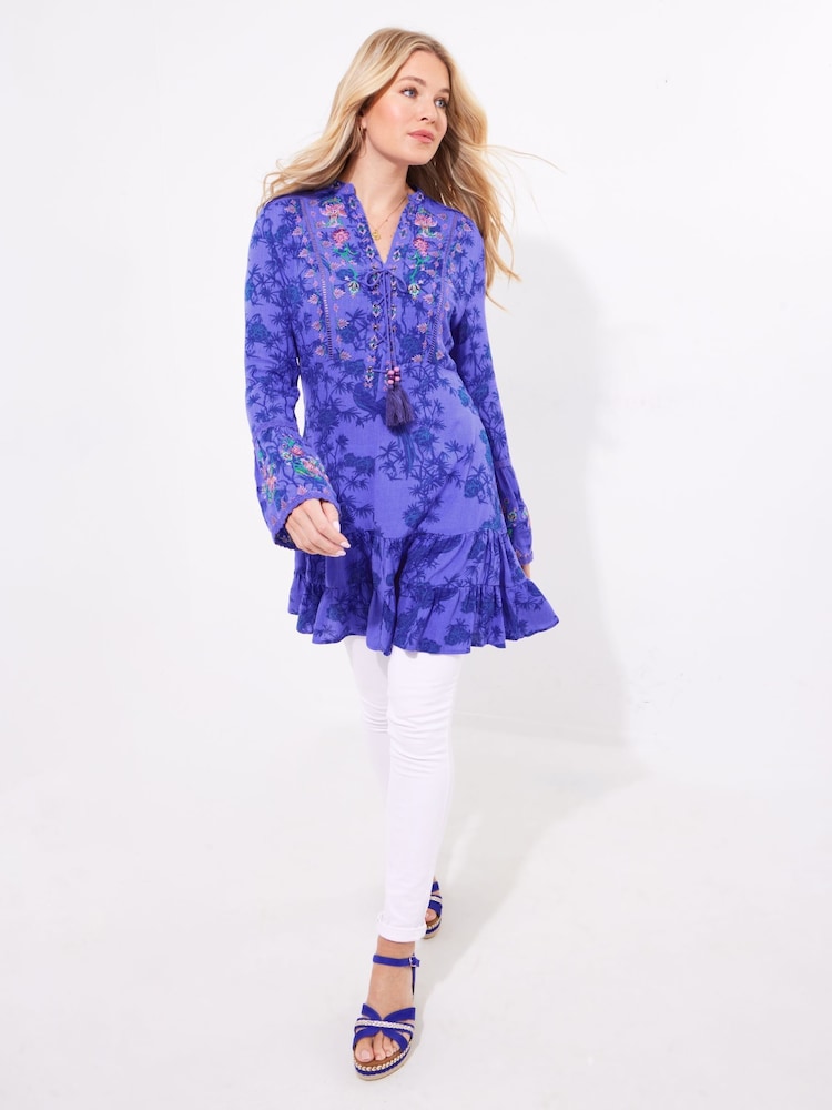 Joe Browns Blue Bird Print Lace Detail Tunic - Image 2 of 5