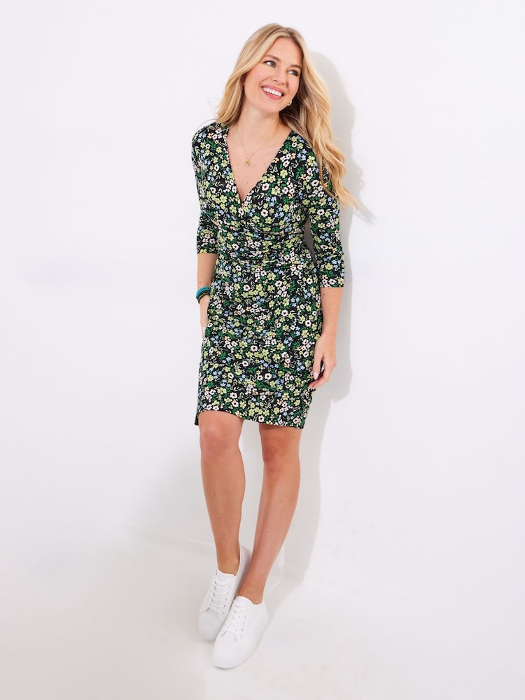 Joe Browns Black Ditsy Rouched Jersey Wrap Dress - Image 3 of 7