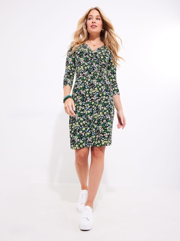 Joe Browns Black Ditsy Rouched Jersey Wrap Dress - Image 4 of 7