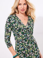 Joe Browns Black Ditsy Rouched Jersey Wrap Dress - Image 6 of 7