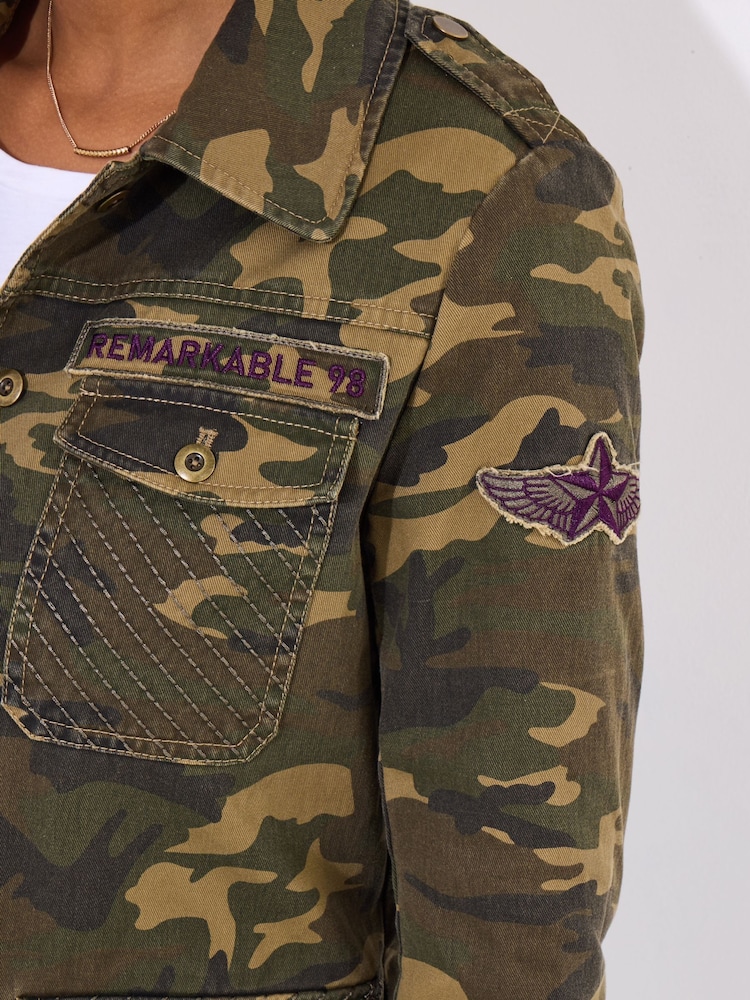 Joe Browns Green Boutique Embroidered Camo Jacket - Image 4 of 7