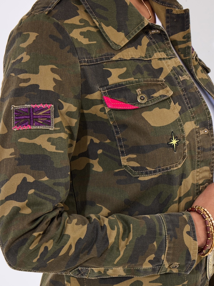 Joe Browns Green Boutique Embroidered Camo Jacket - Image 5 of 7