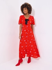 Joe Browns Red Puff Sleeve Floral Print Maxi Dress - Image 4 of 7