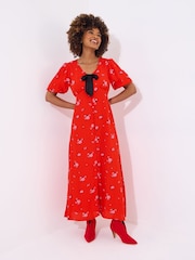 Joe Browns Red Puff Sleeve Floral Print Maxi Dress - Image 5 of 7