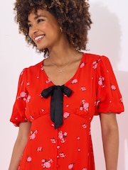 Joe Browns Red Puff Sleeve Floral Print Maxi Dress - Image 6 of 7