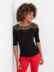 Joe Browns Black Lace Panel Scoop Neck Top - Image 1 of 5